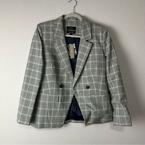 NEW J.Crew Mint Blue Gray Plaid Italian Stretch Wool Blend Devon Blazer Size 10